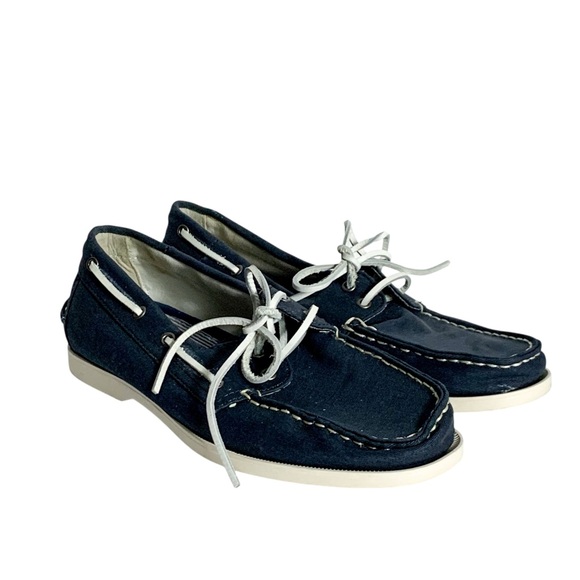 Eddie Bauer Men’s Boat Shoes Navy Blue Canvas Size 9 - Picture 2 of 7